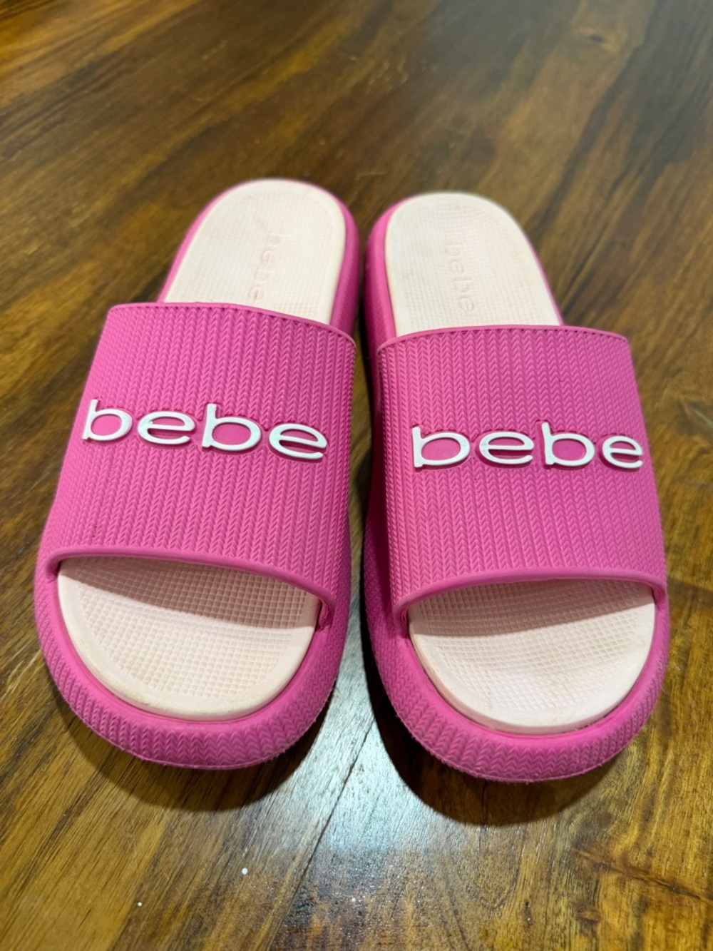 bebe 9 Pink Slide Sandals with White Logo